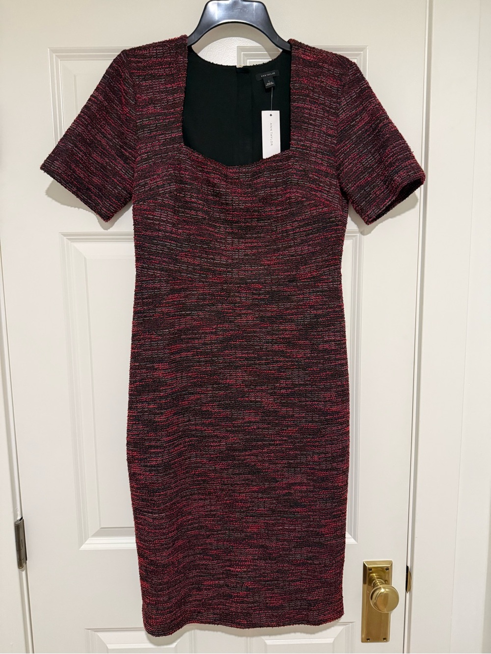 NWT Ann Taylor Women's Tweed Sheath Dress in Maroon and Black